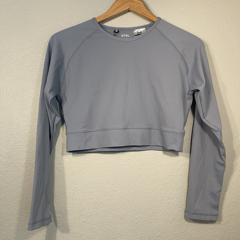 AYBL Women's XL Crop Top Long Sleeve Shirt Lilac Workout Thumb Holes NWOT